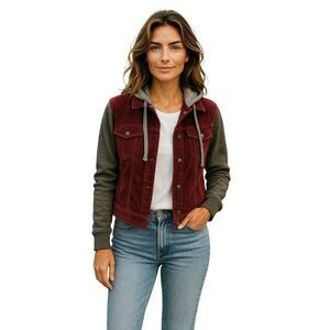 Mudd Jacket Size S Burgundy  with Hoodie Junior  Long Sleeves #16